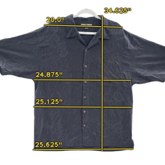 Tommy Bahama Shirt XL Charcoal Gray Silk Floral Camp Button Down Short Sleeve - Picture 4 of 13